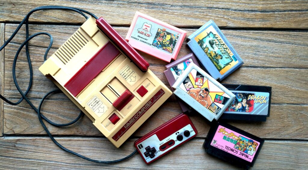 famicom console with games